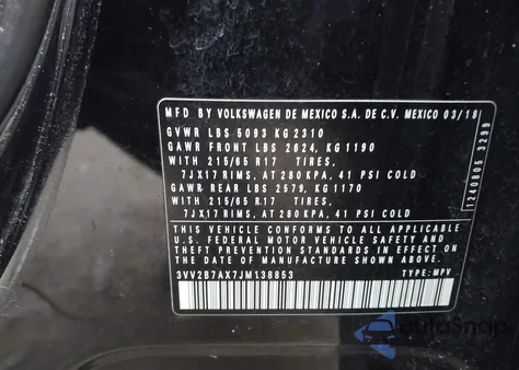 2018 Volkswagen Tiguan 2.0T Se/2.0T Sel from USA, damaged, VIN 3VV2B7AX7JM138853